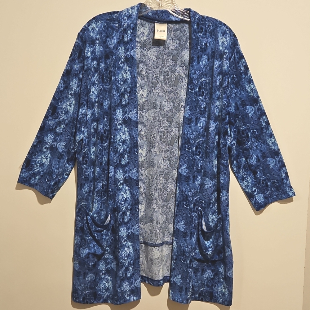 Blair Abstract Paisley print Mixed Blues front pockets Open Front Small